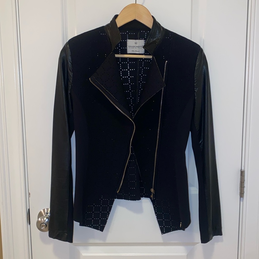 Black Neoprene and leather jacket from Rinascimento